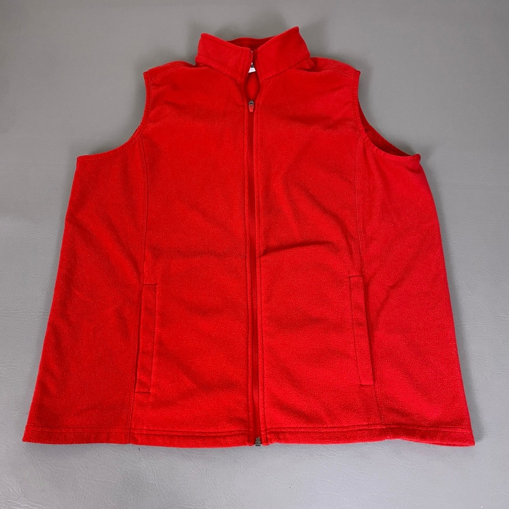 Lands' End Fleece Vest Women's Size XL 18 Red Full Zip Mock Neck Pockets